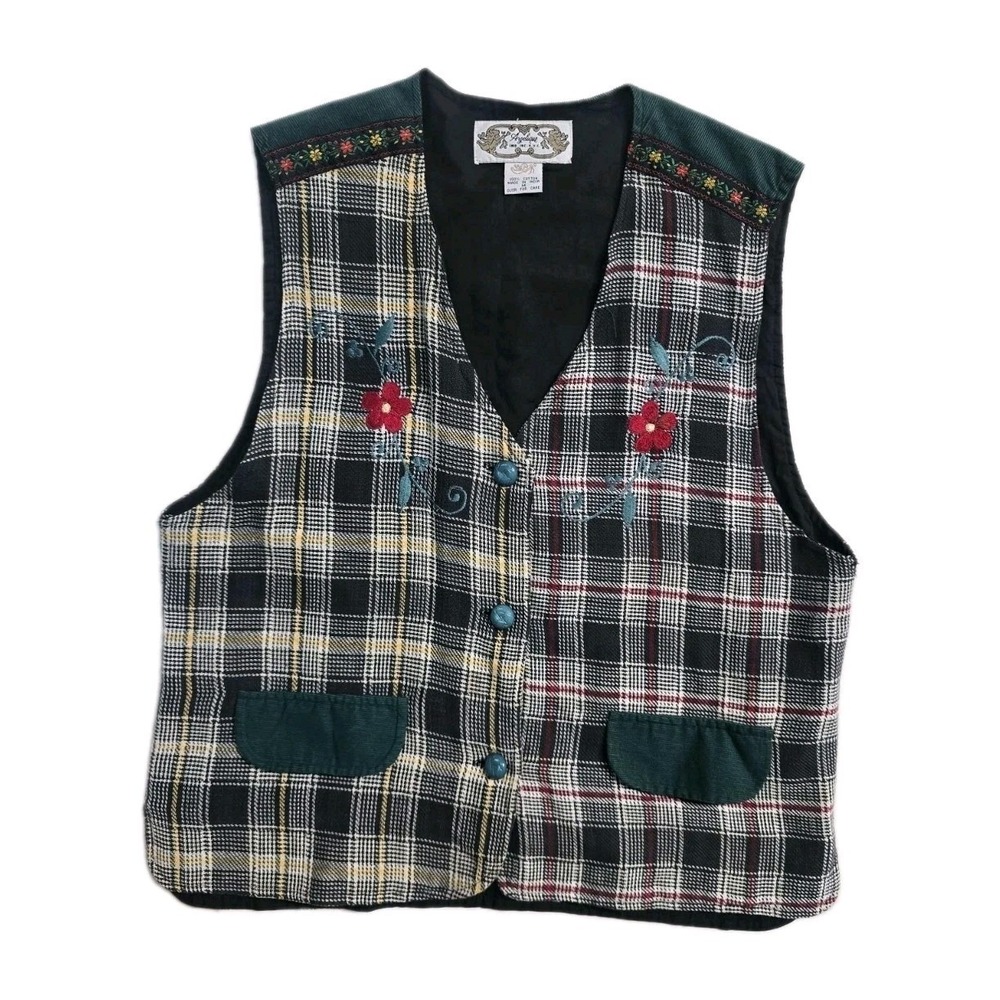 Angelique Vintage Plaid Vest Women's M Floral Boho